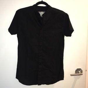 Siksilk mandarin collar T-shirt sleeve button down